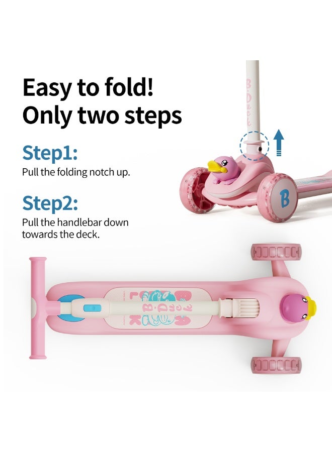 B.Duck - 3 wheel kids scooter, Adjustable Handle Kick Scooter with LED PU Wheels, Pink, 3-8 Y - Image 3